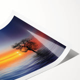 Minimalist Landscape Wall Art – Tree Silhouette with Sunset Reflections