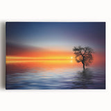 Minimalist Landscape Wall Art – Tree Silhouette with Sunset Reflections