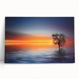 Minimalist Landscape Wall Art – Tree Silhouette with Sunset Reflections