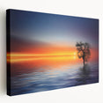 Minimalist Landscape Wall Art – Tree Silhouette with Sunset Reflections
