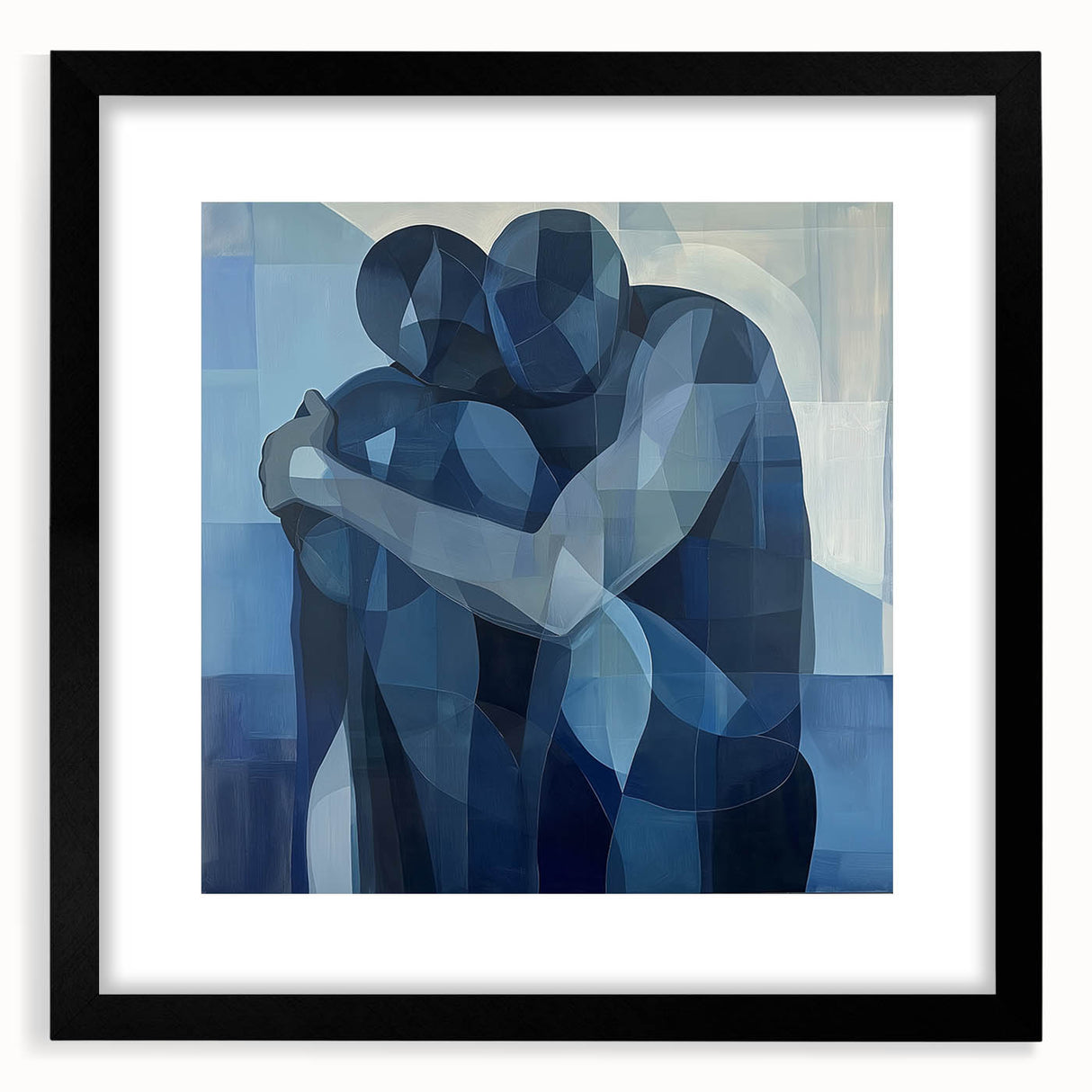 Emotional Abstract Figurative Wall Art – Embrace in Blue