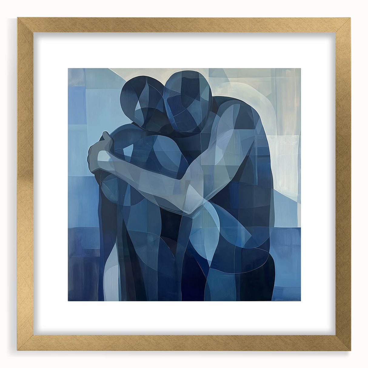Emotional Abstract Figurative Wall Art – Embrace in Blue