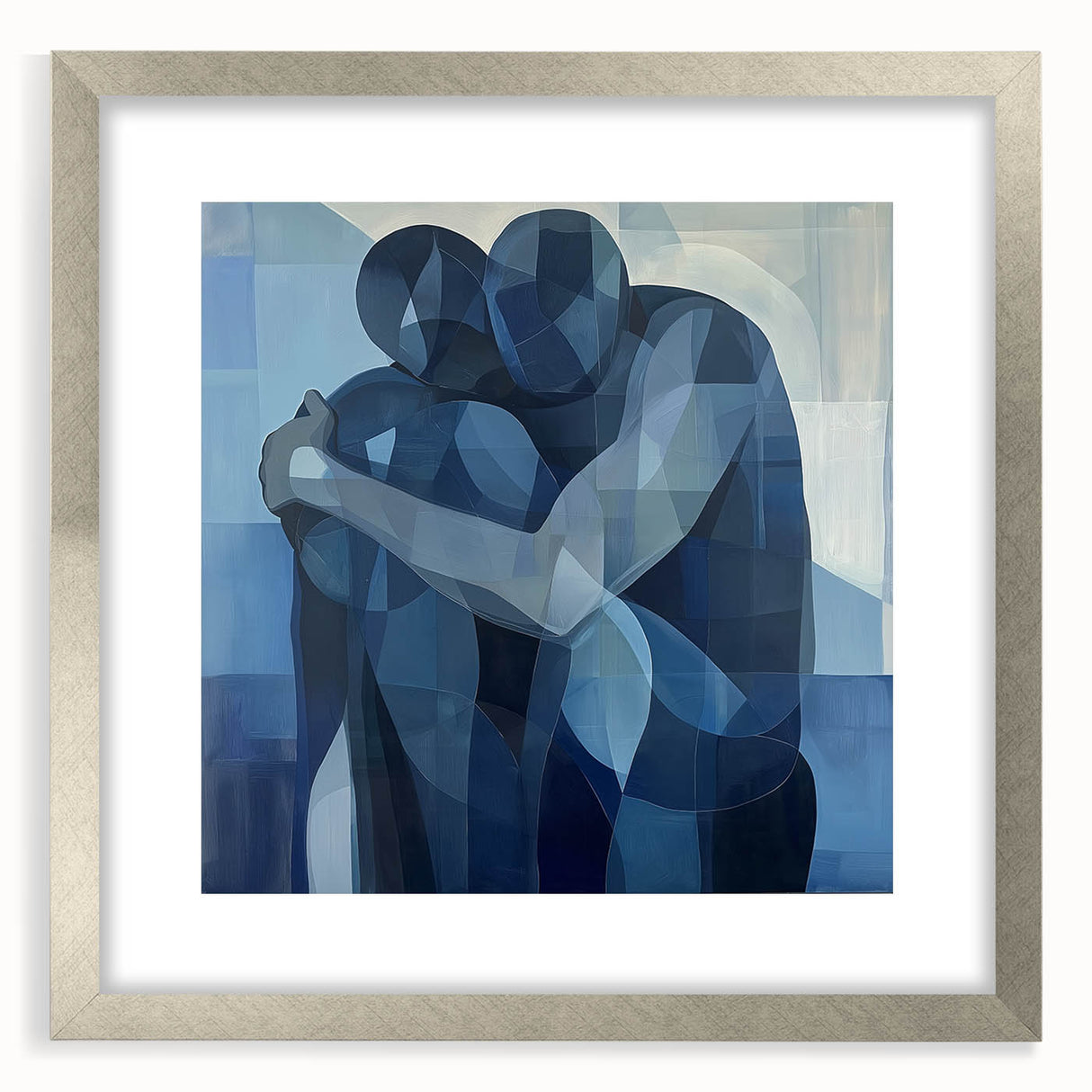 Emotional Abstract Figurative Wall Art – Embrace in Blue
