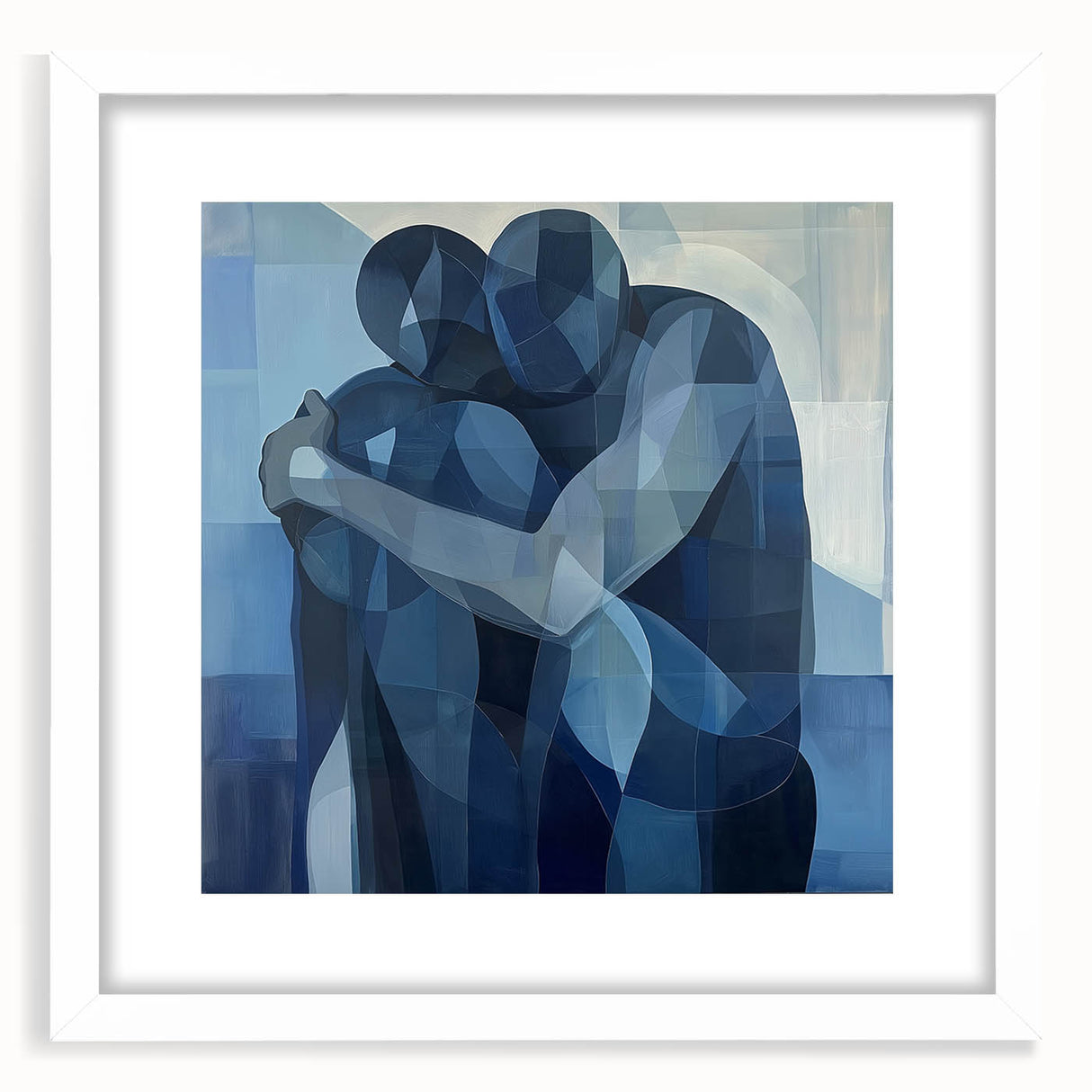 Emotional Abstract Figurative Wall Art – Embrace in Blue