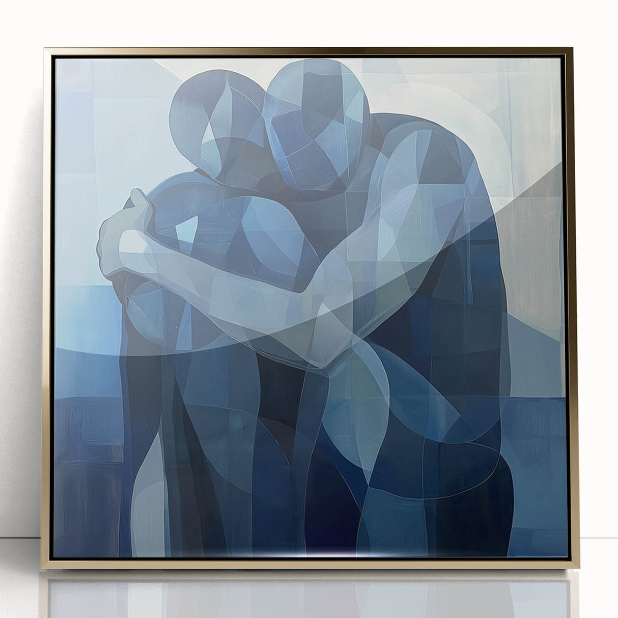 Emotional Abstract Figurative Wall Art – Embrace in Blue