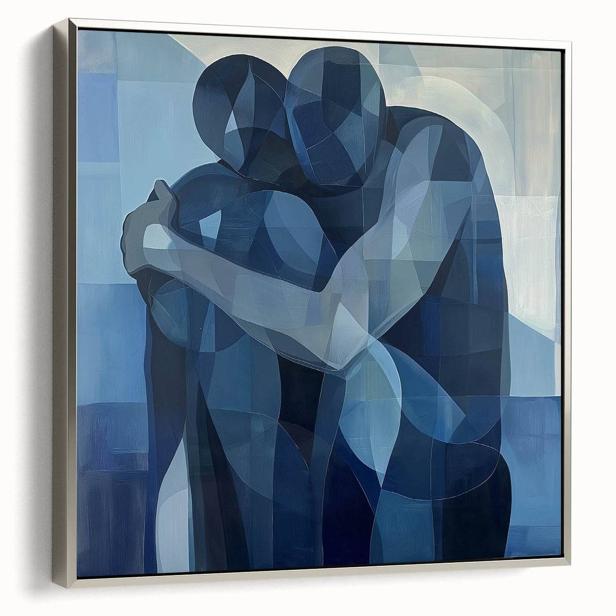 Emotional Abstract Figurative Wall Art – Embrace in Blue