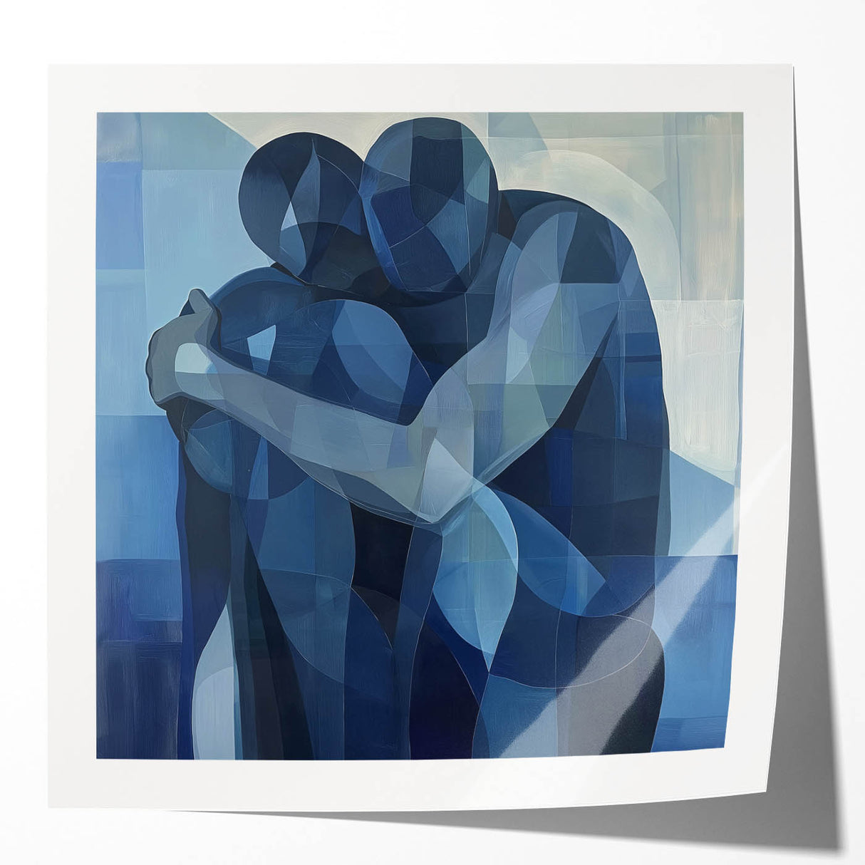 Emotional Abstract Figurative Wall Art – Embrace in Blue