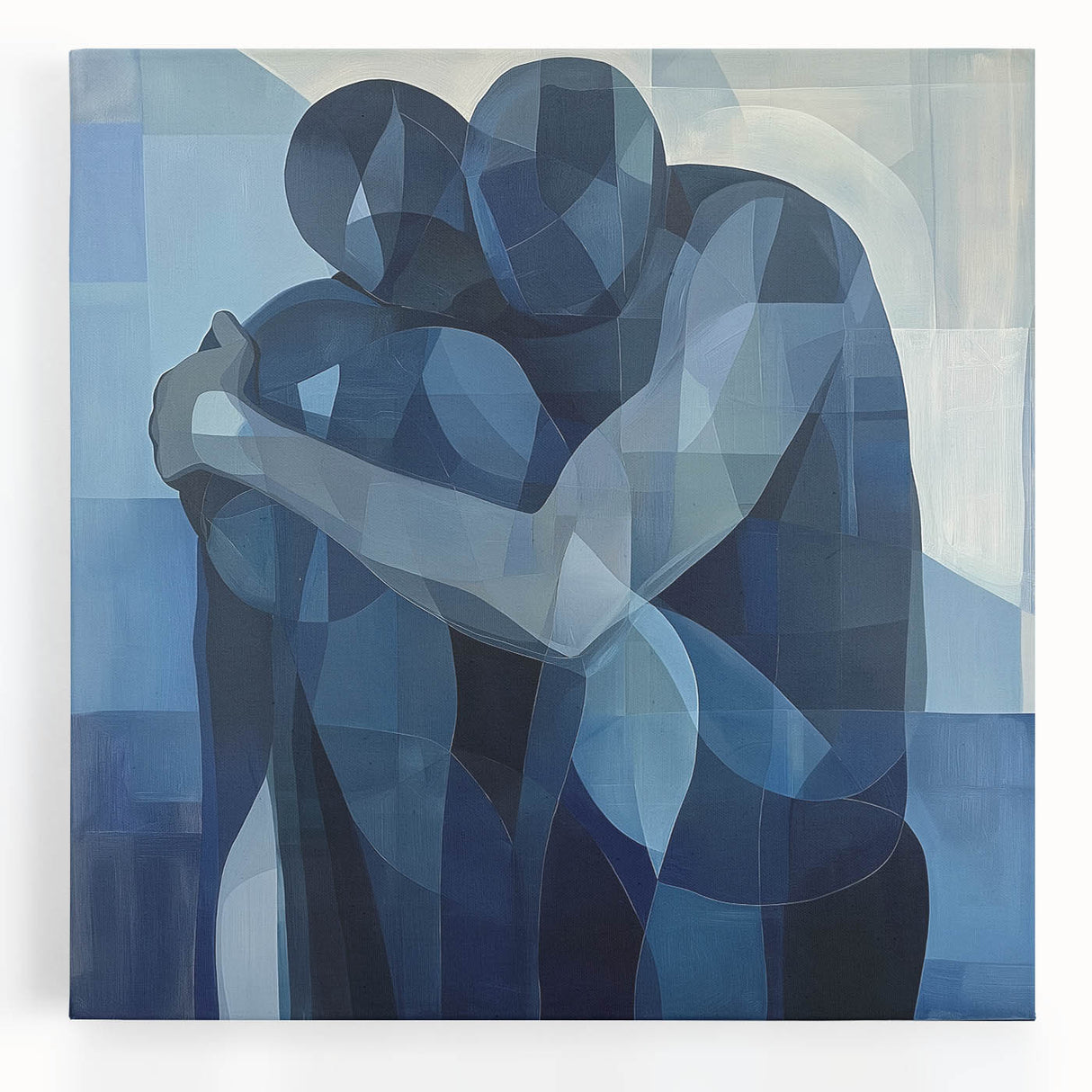 Emotional Abstract Figurative Wall Art – Embrace in Blue