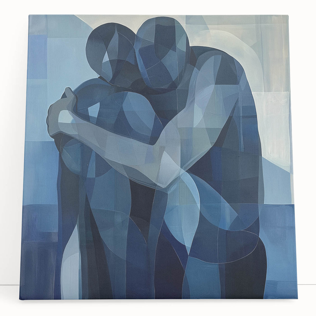 Emotional Abstract Figurative Wall Art – Embrace in Blue