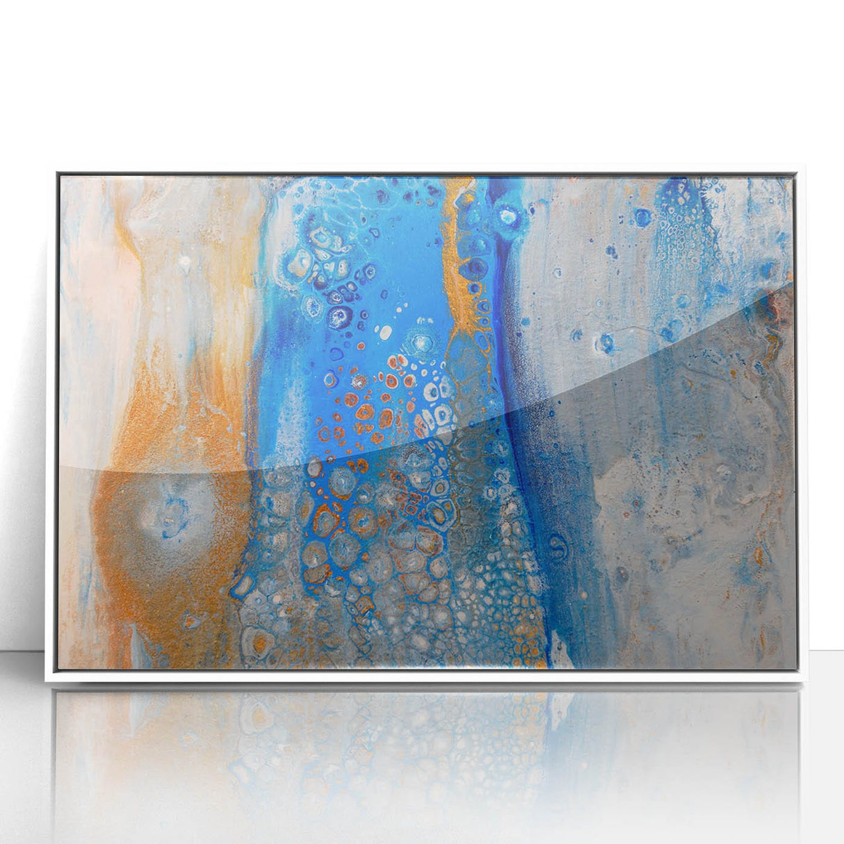 Fluid Abstract Wall Art – Blue & Gold Modern Acrylic Canvas Print