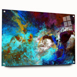High Contrast Abstract Painting in Blue and Plum – Modern Wall Art