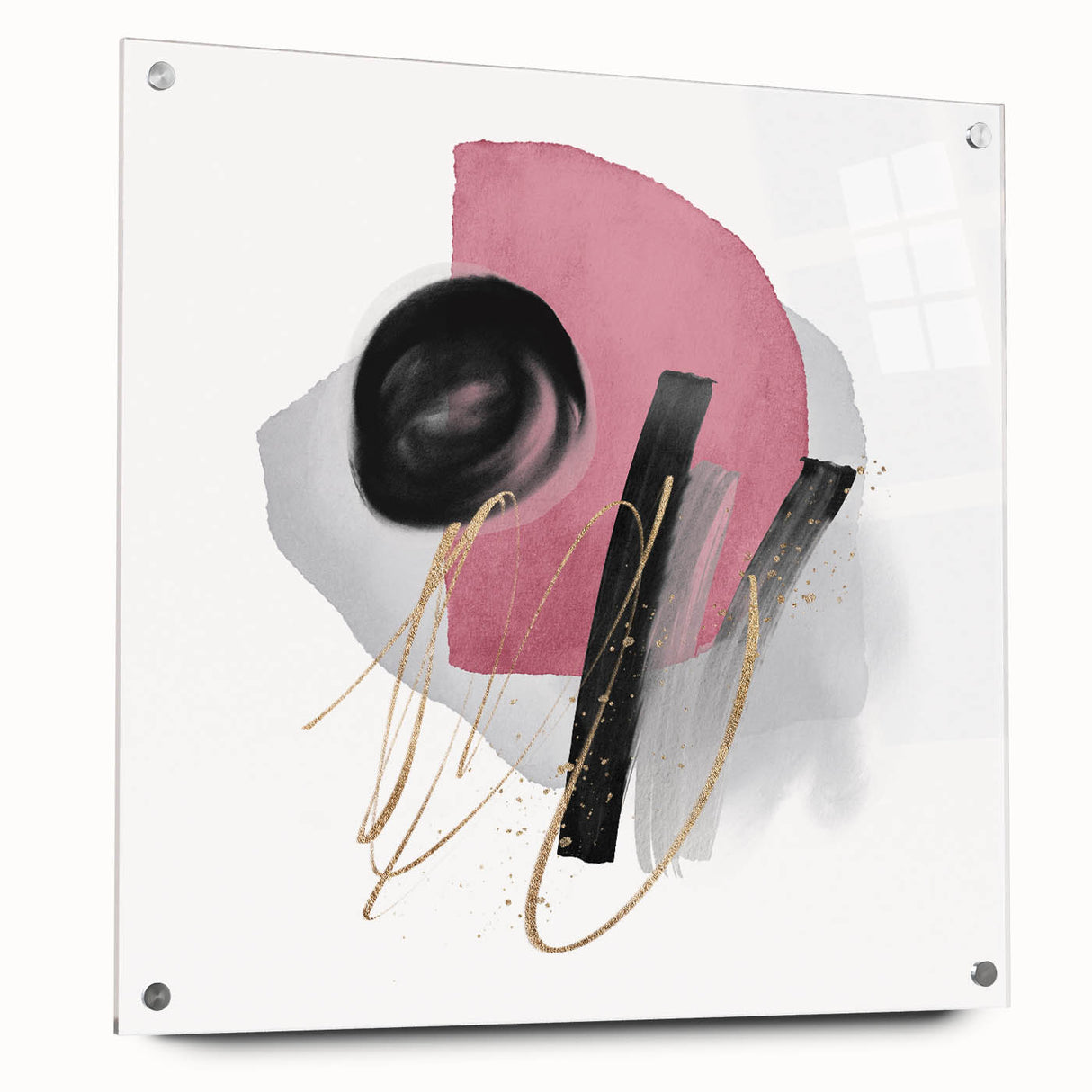 Abstract Geometric Framed Art – Pink, Black & Gold Minimalist Print