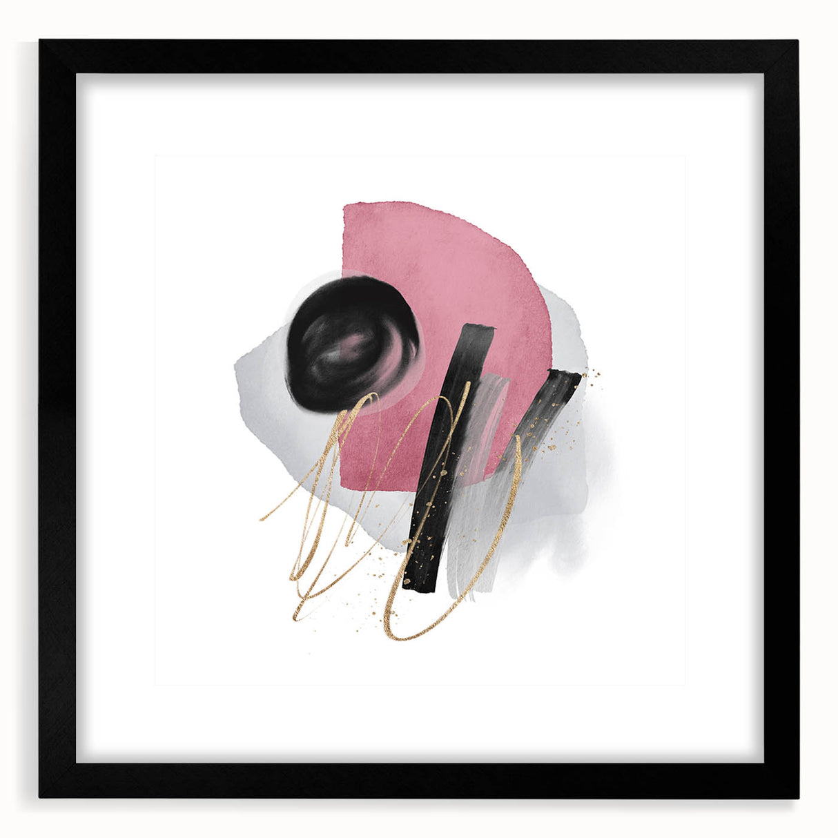 Abstract Geometric Framed Art – Pink, Black & Gold Minimalist Print