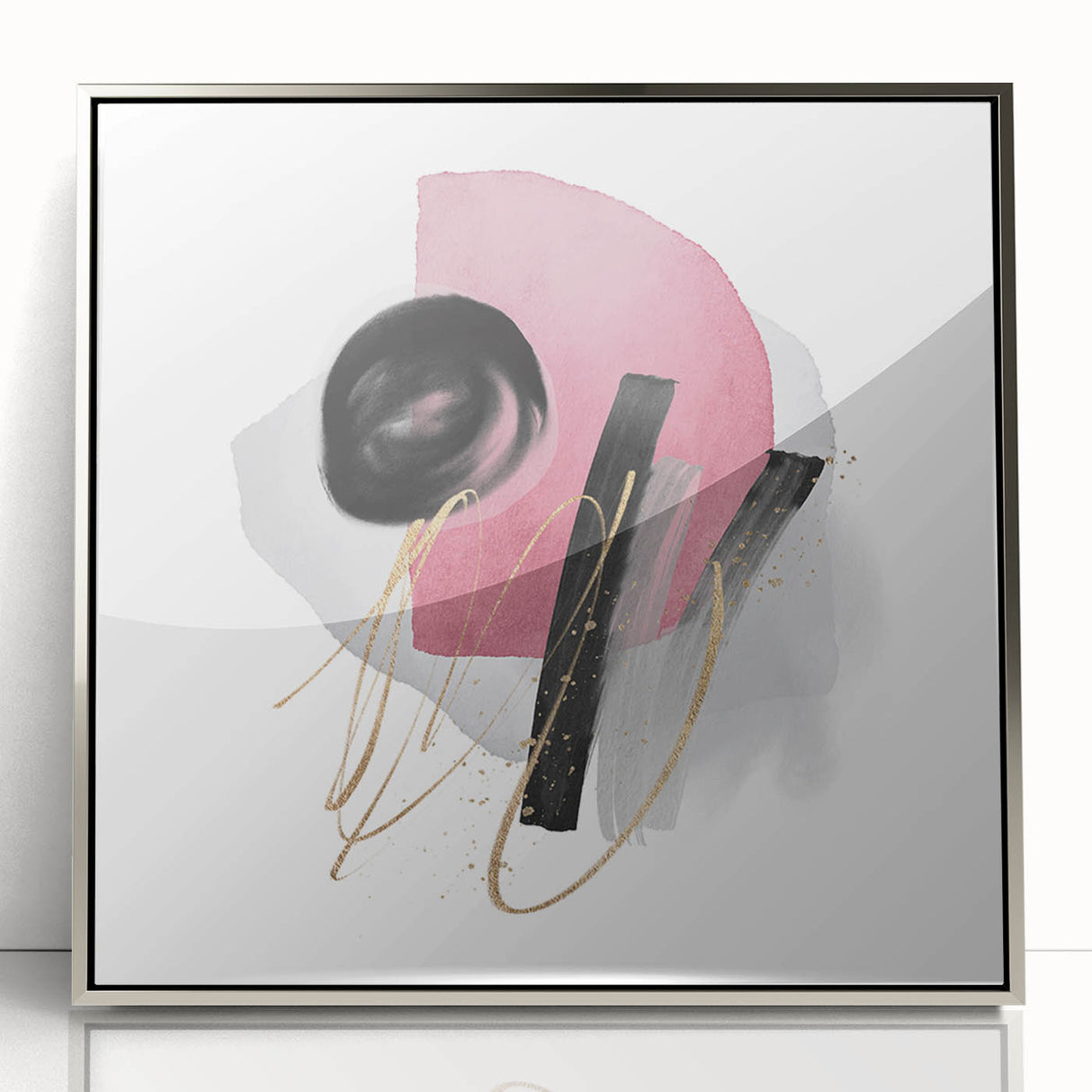 Abstract Geometric Framed Art – Pink, Black & Gold Minimalist Print