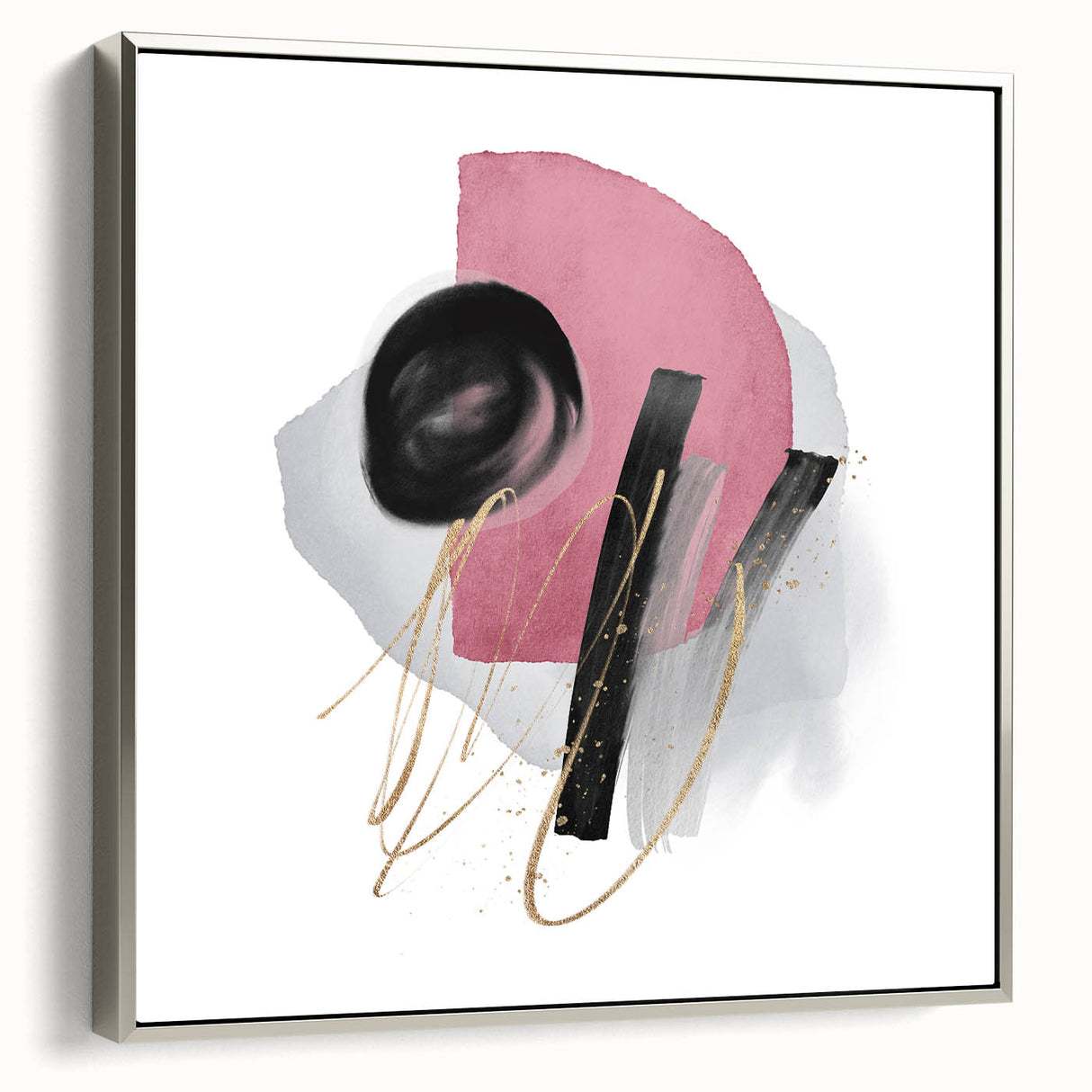 Abstract Geometric Framed Art – Pink, Black & Gold Minimalist Print