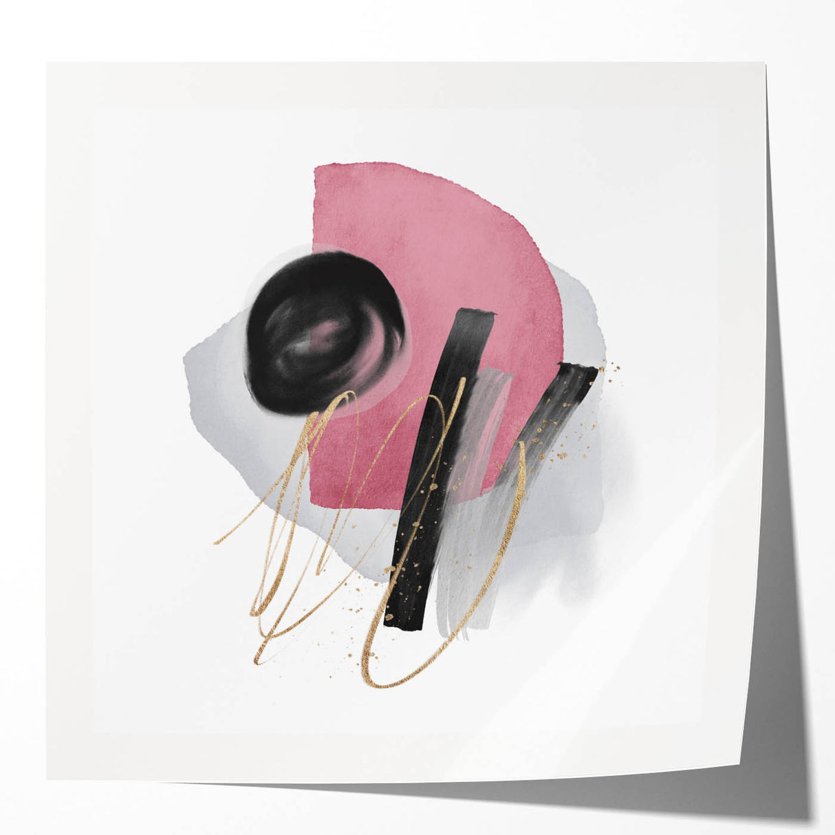 Abstract Geometric Framed Art – Pink, Black & Gold Minimalist Print