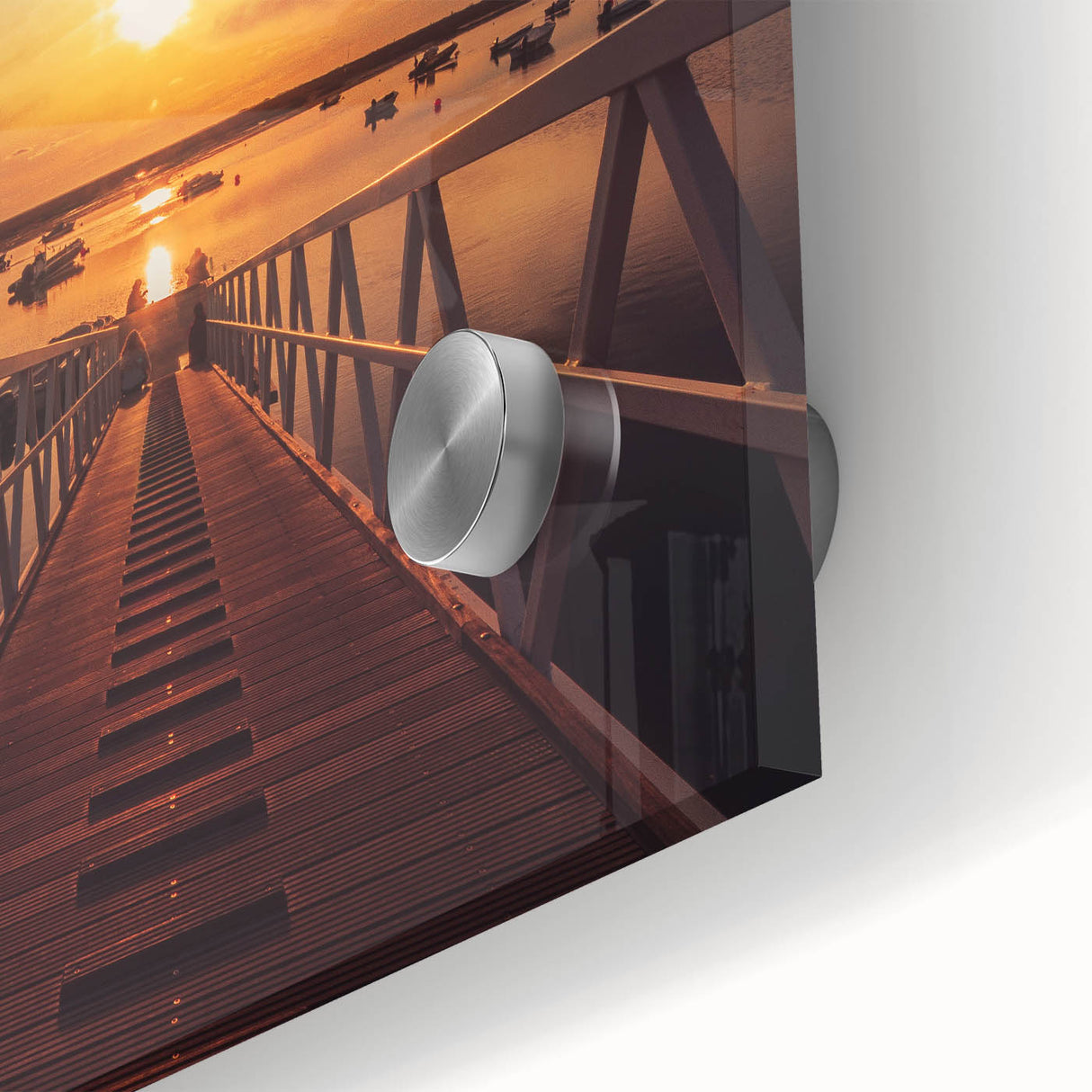 Minimalist Coastal Landscape Art – Sunset Pier with Boats Wall Print