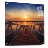 Minimalist Coastal Landscape Art – Sunset Pier with Boats Wall Print