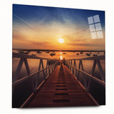 Minimalist Coastal Landscape Art – Sunset Pier with Boats Wall Print