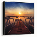 Minimalist Coastal Landscape Art – Sunset Pier with Boats Wall Print