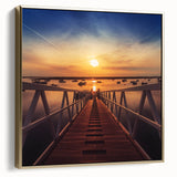 Minimalist Coastal Landscape Art – Sunset Pier with Boats Wall Print