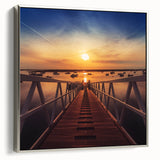 Minimalist Coastal Landscape Art – Sunset Pier with Boats Wall Print