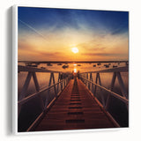 Minimalist Coastal Landscape Art – Sunset Pier with Boats Wall Print