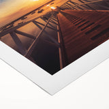 Minimalist Coastal Landscape Art – Sunset Pier with Boats Wall Print