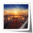 Minimalist Coastal Landscape Art – Sunset Pier with Boats Wall Print