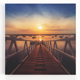 Minimalist Coastal Landscape Art – Sunset Pier with Boats Wall Print