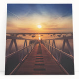 Minimalist Coastal Landscape Art – Sunset Pier with Boats Wall Print
