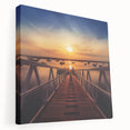 Minimalist Coastal Landscape Art – Sunset Pier with Boats Wall Print