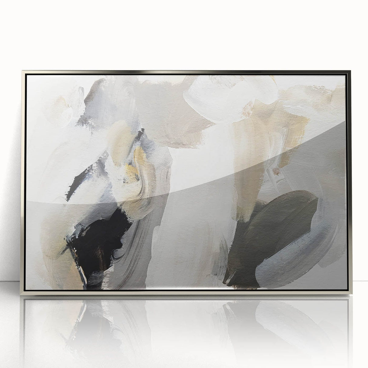 Elegant Moody Modern Wall Art – Abstract Black & Beige Canvas