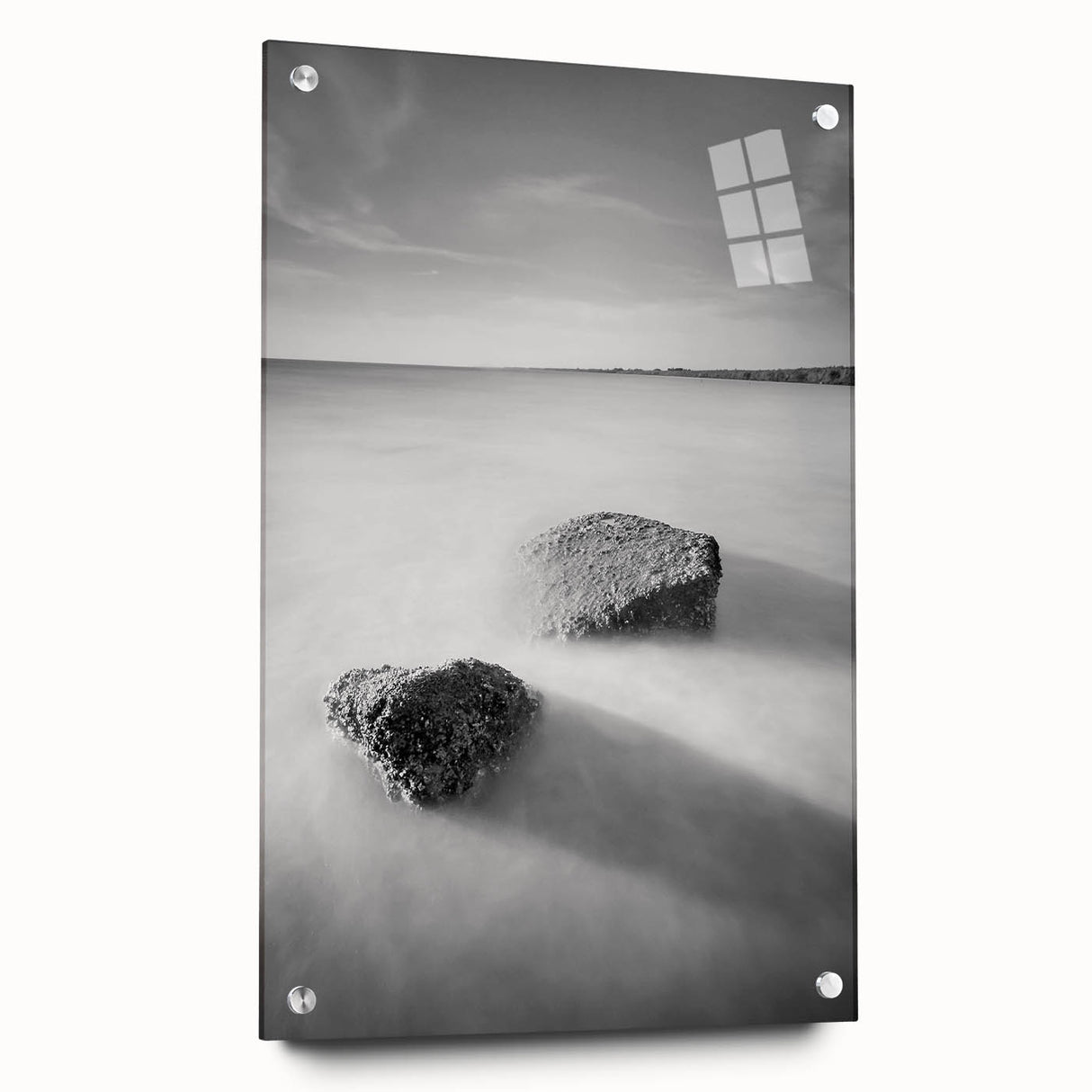Black and White Minimalist Landscapes – Calm Ocean Rock Scene Print