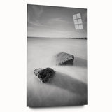 Black and White Minimalist Landscapes – Calm Ocean Rock Scene Print