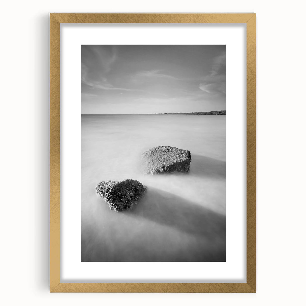 Black and White Minimalist Landscapes – Calm Ocean Rock Scene Print
