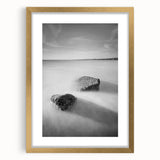 Black and White Minimalist Landscapes – Calm Ocean Rock Scene Print