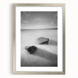 Black and White Minimalist Landscapes – Calm Ocean Rock Scene Print