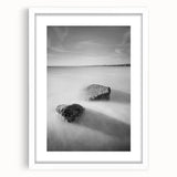 Black and White Minimalist Landscapes – Calm Ocean Rock Scene Print