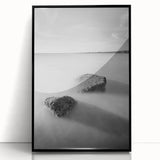 Black and White Minimalist Landscapes – Calm Ocean Rock Scene Print