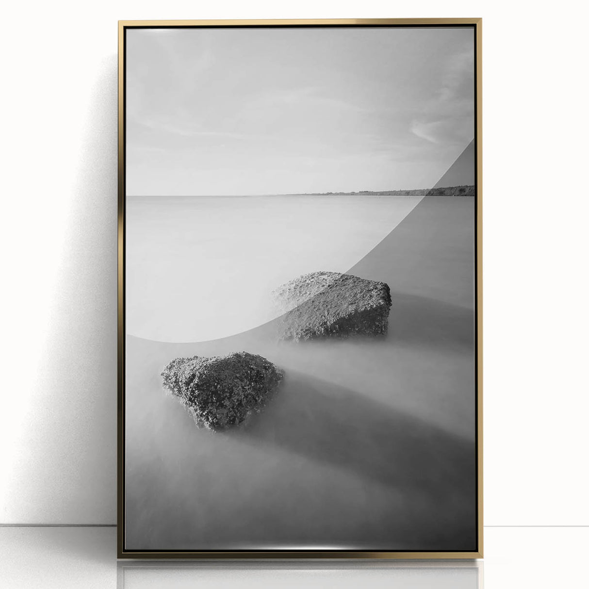 Black and White Minimalist Landscapes – Calm Ocean Rock Scene Print