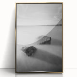 Black and White Minimalist Landscapes – Calm Ocean Rock Scene Print