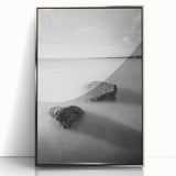 Black and White Minimalist Landscapes – Calm Ocean Rock Scene Print