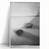Black and White Minimalist Landscapes – Calm Ocean Rock Scene Print