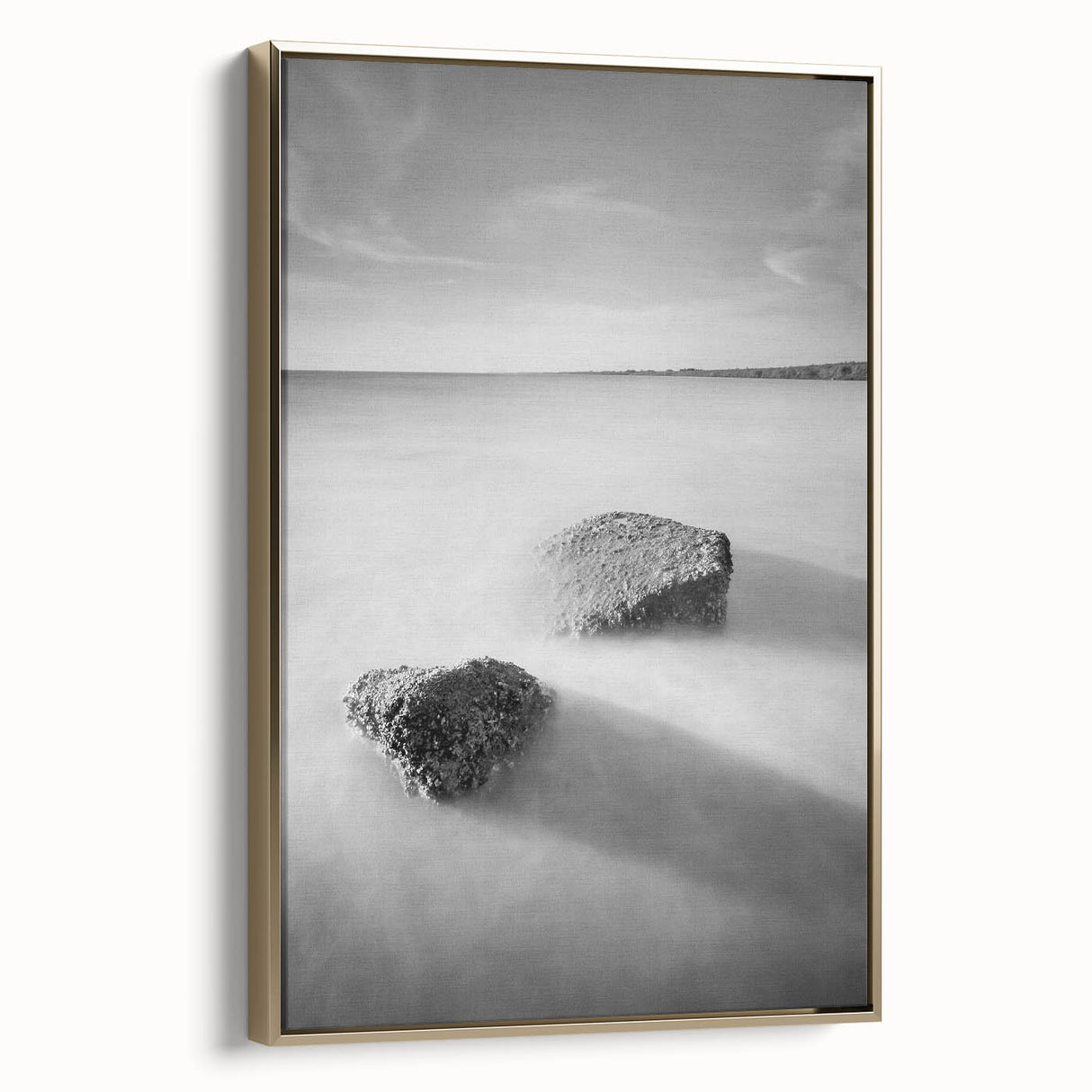 Black and White Minimalist Landscapes – Calm Ocean Rock Scene Print