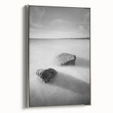 Black and White Minimalist Landscapes – Calm Ocean Rock Scene Print