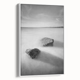 Black and White Minimalist Landscapes – Calm Ocean Rock Scene Print