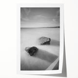 Black and White Minimalist Landscapes – Calm Ocean Rock Scene Print