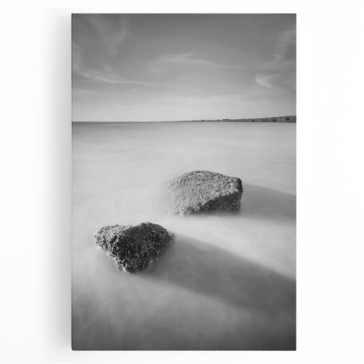 Black and White Minimalist Landscapes – Calm Ocean Rock Scene Print