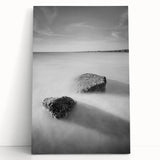 Black and White Minimalist Landscapes – Calm Ocean Rock Scene Print